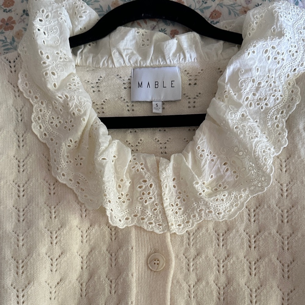 MABLE Cream Eyelet Collar Sweater